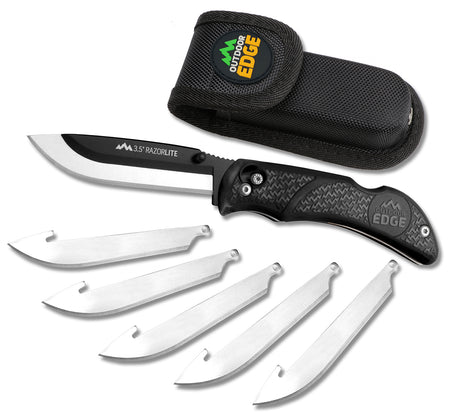 Outdoor Edge RazorLite Folding Knife 3.50" Plain Black Oxide 420J2 Stainless Steel Blade Black TPR Handle