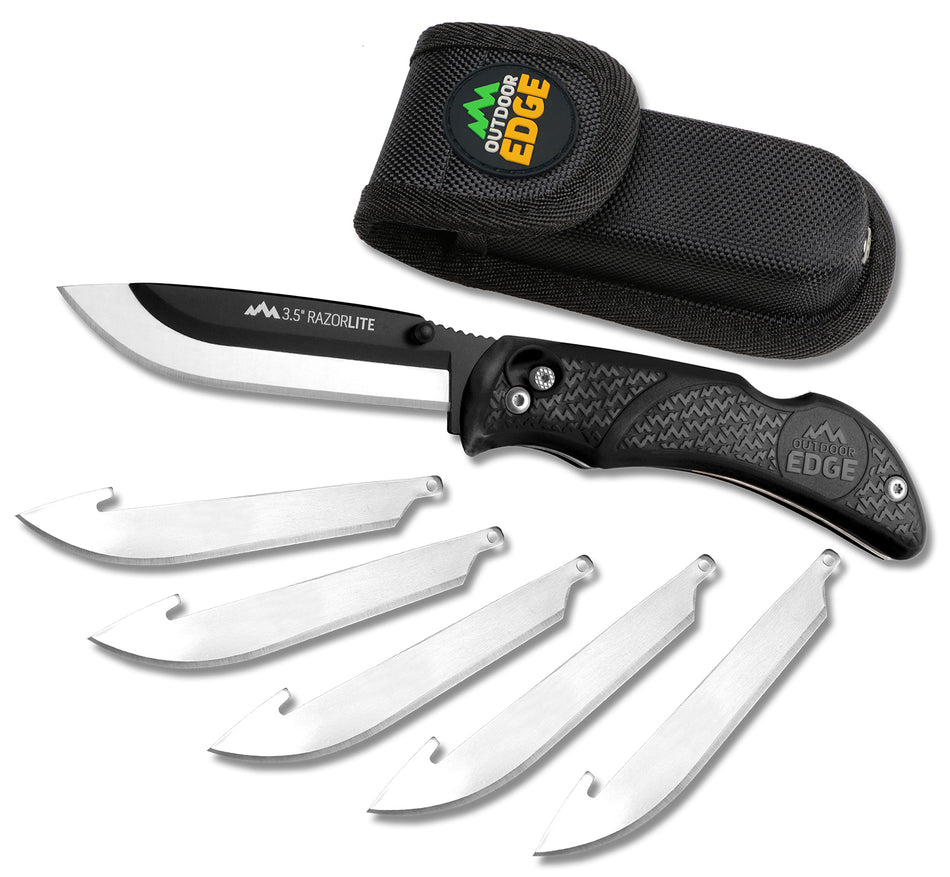 Outdoor Edge RazorLite Folding Knife 3.50" Plain Black Oxide 420J2 Stainless Steel Blade Black TPR Handle
