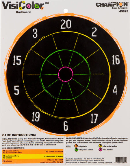 Champion Targets 45825 VisiColor Dart Board Paper Target Multi-Color 10-Pack