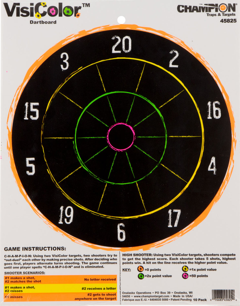 Champion Targets 45825 VisiColor Dart Board Paper Target Multi-Color 10-Pack