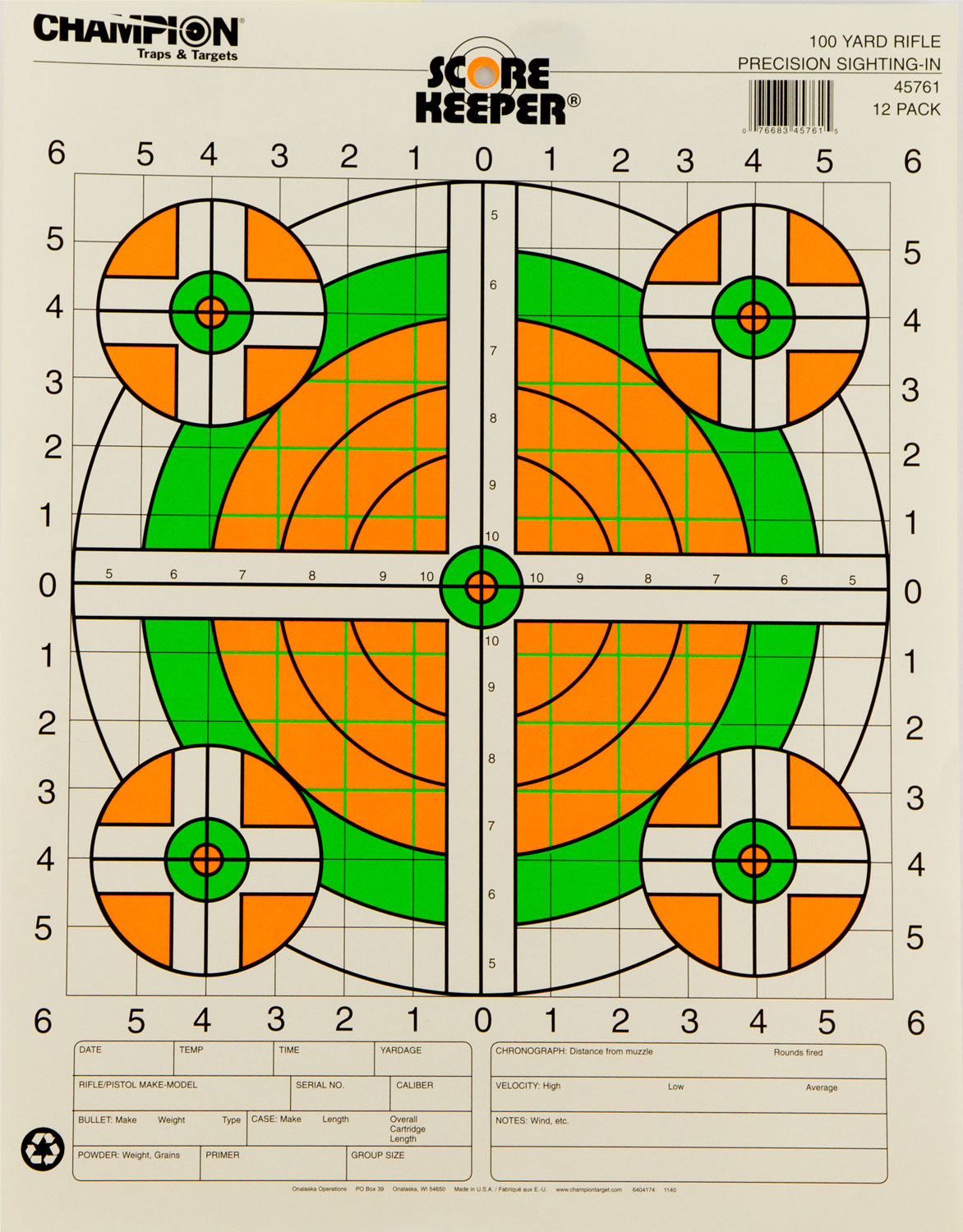 Champion Targets 45761 Score Keeper 100 Yard Rifle Paper Target 12-Pack