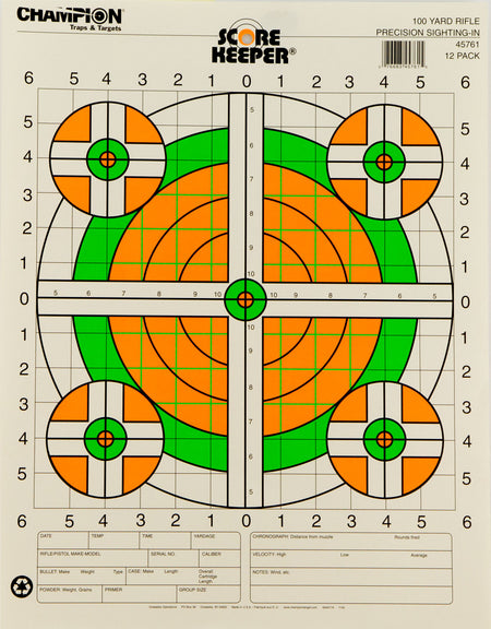 Champion Targets 45761 Score Keeper 100 Yard Rifle Paper Target 12-Pack