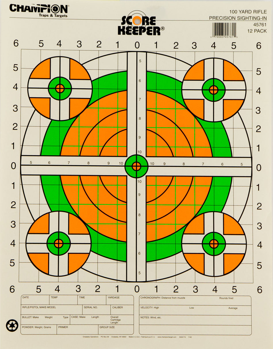 Champion Targets 45761 Score Keeper 100 Yard Rifle Paper Target 12-Pack