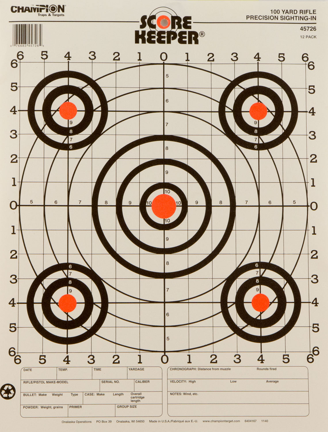Champion Targets 45726 Score Keeper 100 Yd Pistol/Rifle Paper Target 14x18" 12-Pack