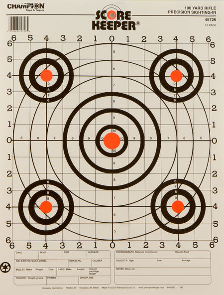 Champion Targets 45726 Score Keeper 100 Yd Pistol/Rifle Paper Target 14x18" 12-Pack