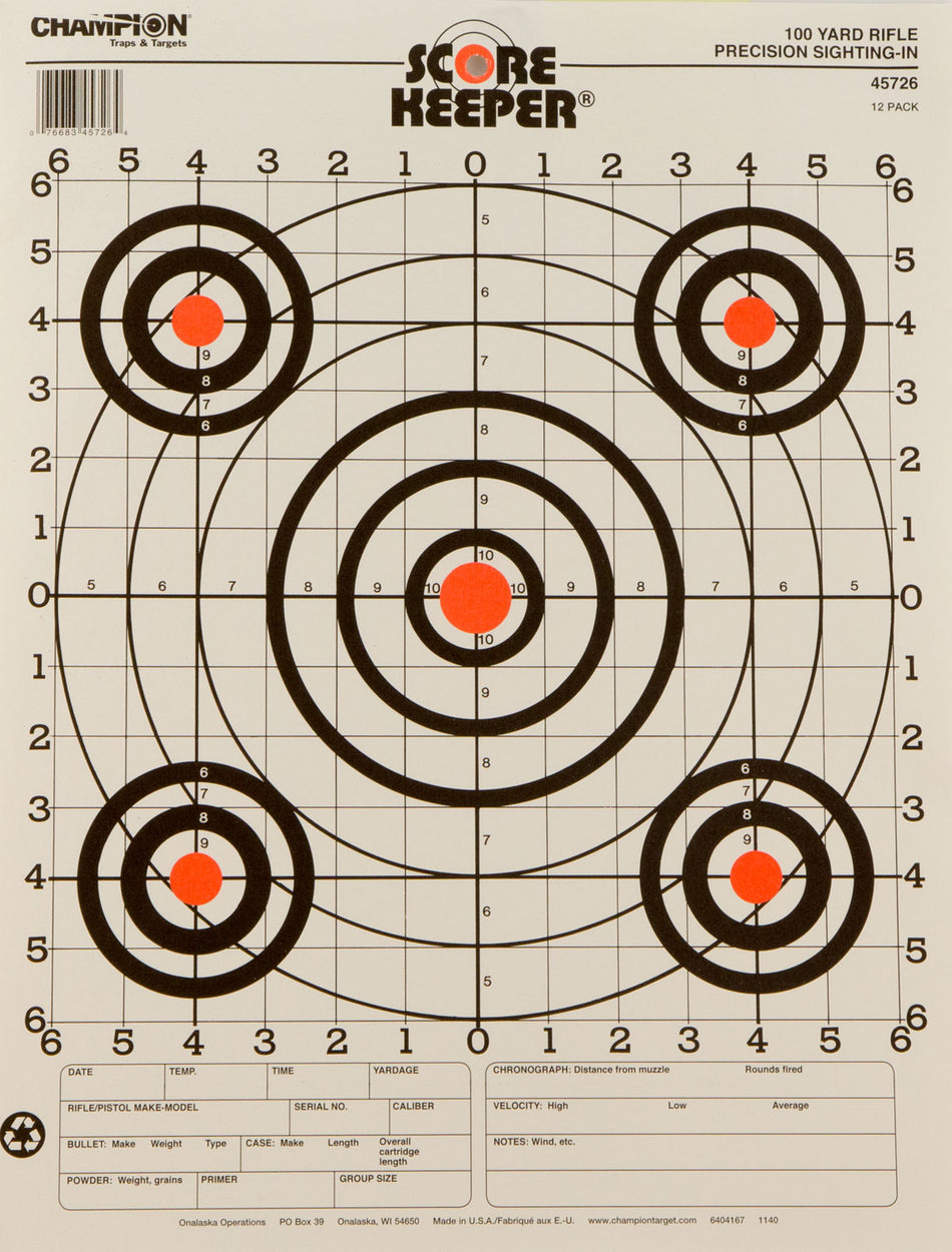 Champion Targets 45726 Score Keeper 100 Yd Pistol/Rifle Paper Target 14x18" 12-Pack