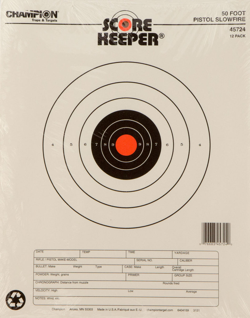 Champion Targets 45724 Score Keeper Slow Fire Pistol Paper Target 11x16" 12-Pack