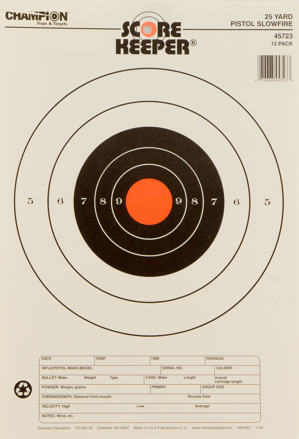 Champion Scorekeeper Slow Fire Bullseye Paper Hanging Target Black/Orange 11"x16" 12 PK