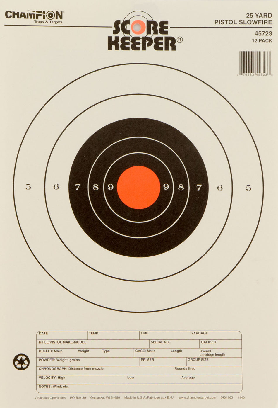 Champion Scorekeeper Slow Fire Bullseye Paper Hanging Target Black/Orange 11"x16" 12 PK