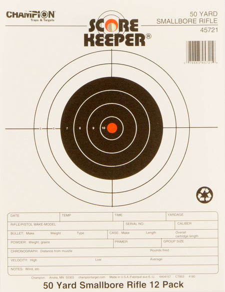 Champion Targets 45721 Score Keeper Small Bore Rifle 50 Yd Paper Target 12-Pack