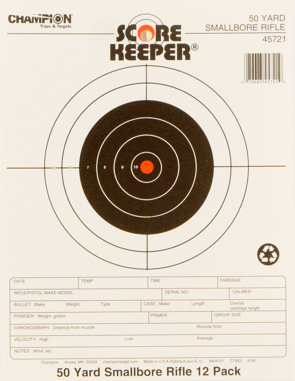 Champion Targets 45721 Score Keeper Small Bore Rifle 50 Yd Paper Target 12-Pack
