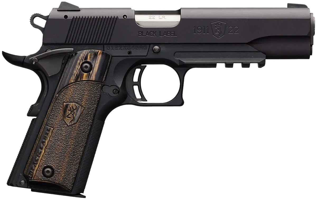Browning 051816490 1911 Black Label Full Size Frame 22 LR 10+1, 4.25" Stainless Steel Barrel, Matte Black Serrated Slide & Polymer Frame w/Beavertail & Picatinny Rail