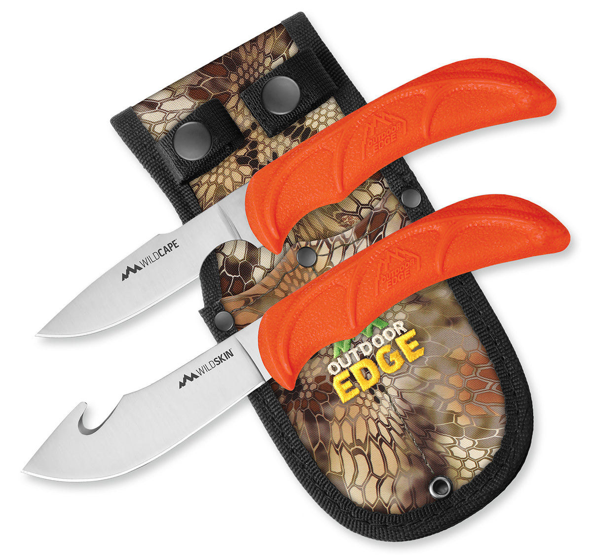 Outdoor Edge WildPair Hunting Knife Combo 2.50"/4" Gut Hook and Caper 420J2 SS Blades Blaze Orange TPR Handle