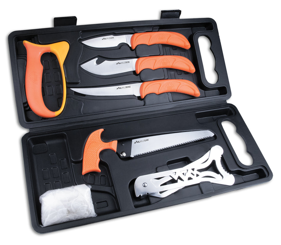 Outdoor Edge Wild Pak WP2 Multi-Knife Field-to-Freezer Set 420J2 Stainless Steel Blades Orange FRN Handle