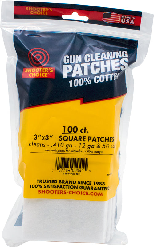 Shooter's Choice 3-Inch Square Gun Cleaning Patches 100 Pack 100% Cotton