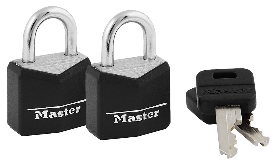 Master Lock 121T Keyed Alike Black Vinyl-Covered Steel Padlocks 2 Pack