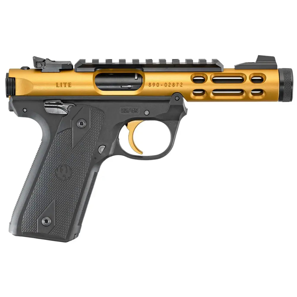 Ruger Mark IV 22/45 LTE .22 LR Pistol – 4.4" Gold Anodized, Black Grip, Adjustable Sights, 10-Round