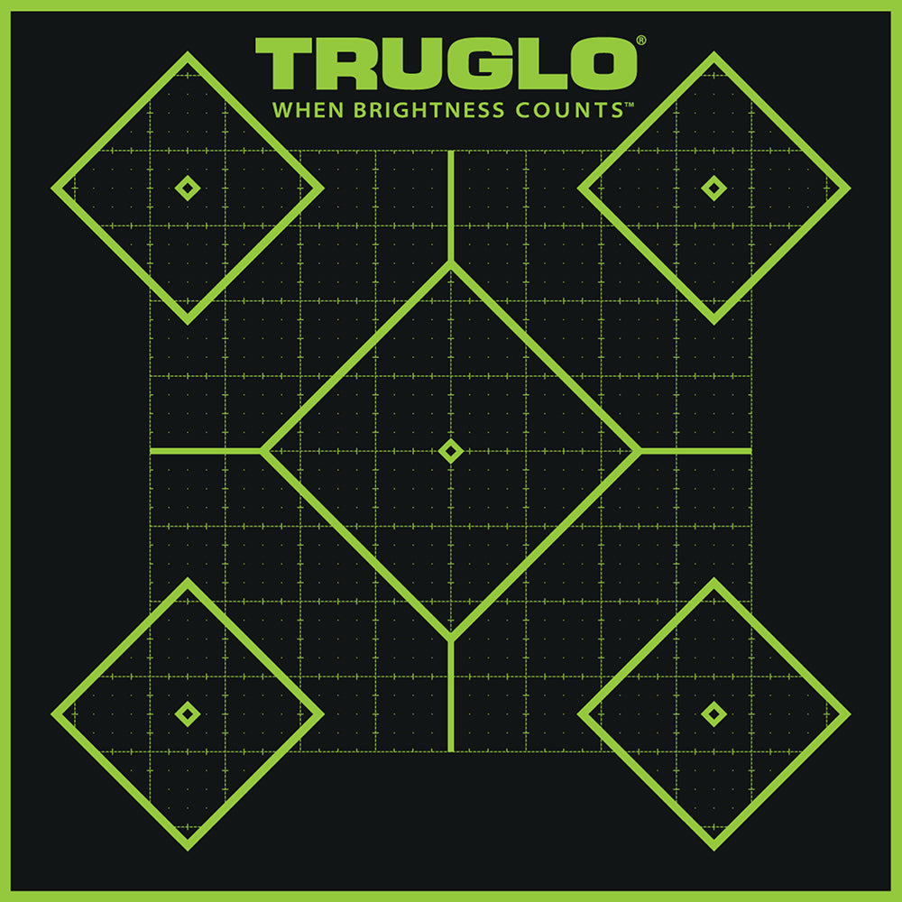 TruGlo TG14A6 Tru-See 5-Diamond Fluorescent Green Self-Adhesive Paper Targets 12x12" 6-Pack