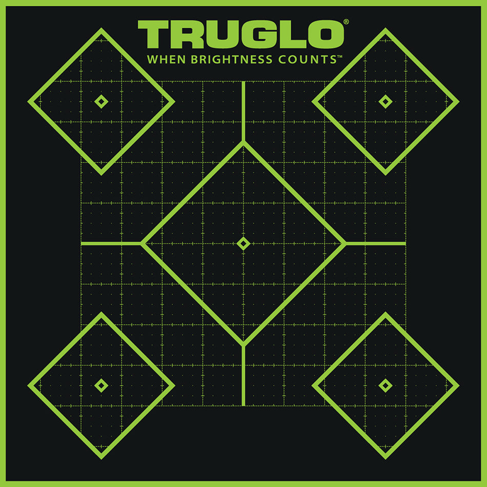 TruGlo TG14A6 Tru-See 5-Diamond Fluorescent Green Self-Adhesive Paper Targets 12x12" 6-Pack