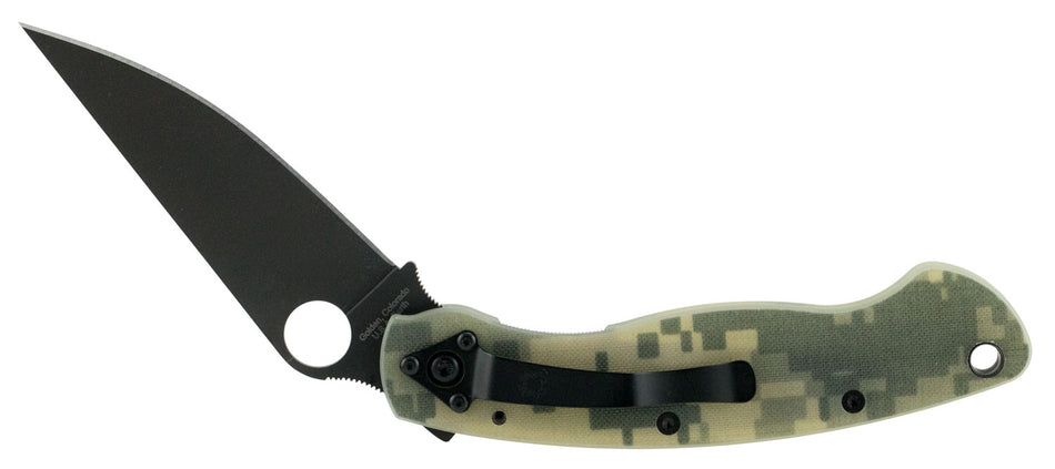 Spyderco Military C36GPCMOBK 4" Folding Knife Plain Black DLC CPM S30V Modified Clip Point Blade Camo G10 Handle