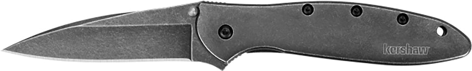 Kershaw Leek 1660BLKW 3" Folding Drop Point Plain Black DLC 14C28N Blade BlackWash 410 SS Handle & Pocket Clip