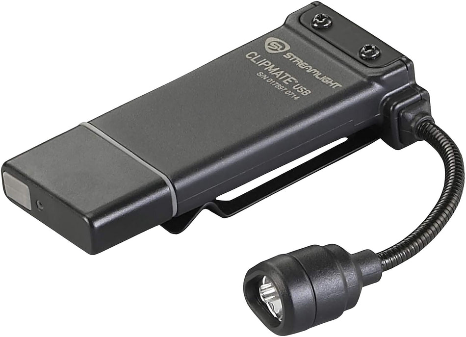 Streamlight ClipMate USB 61126 Flexible Neck Clip Light Black 0.2-70 Lumens White/Red