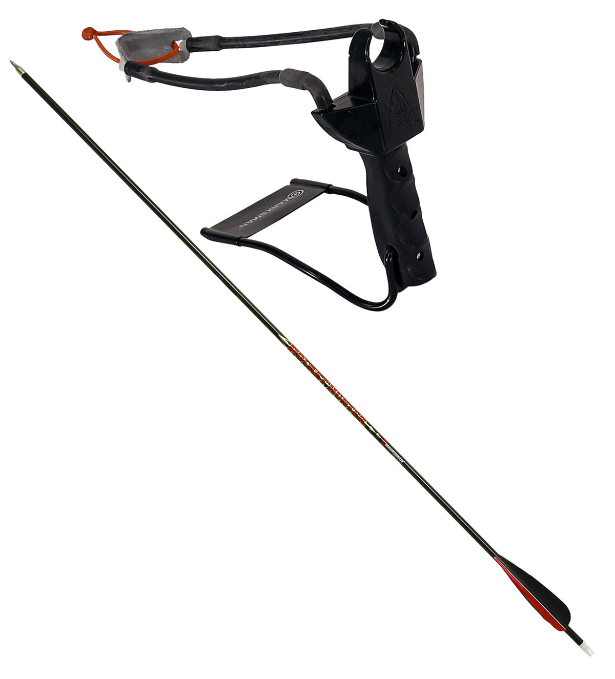 Marksman 3075 Pocket Hunter Slingshot Black Steel Frame Molded Handle Includes Carbon Arrow