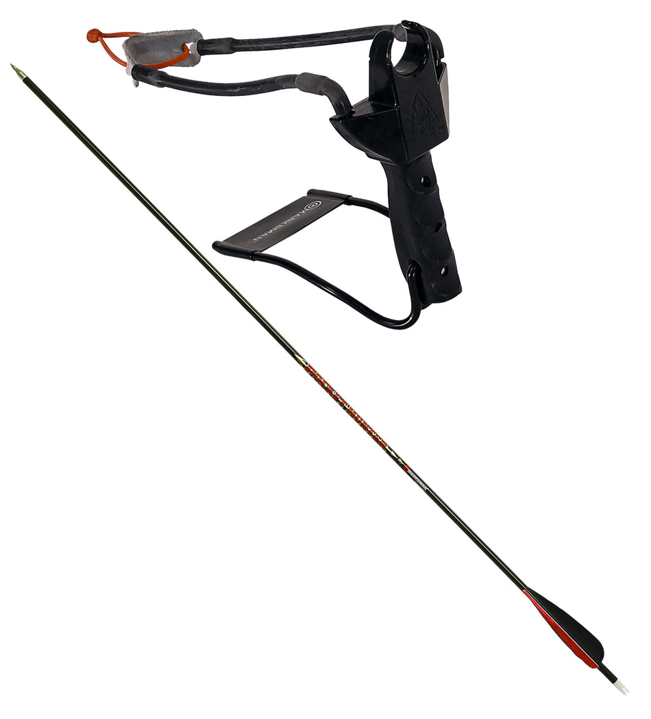 Marksman 3075 Pocket Hunter Slingshot Black Steel Frame Molded Handle Includes Carbon Arrow