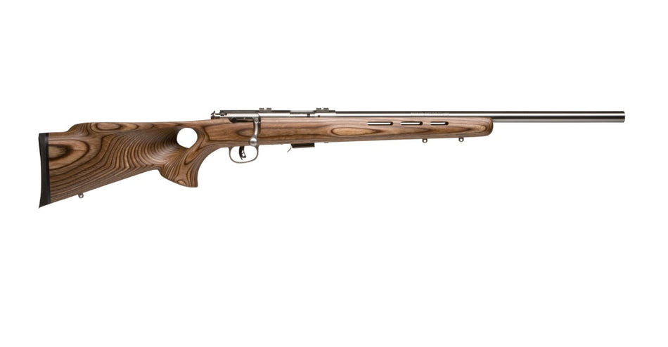 Savage Arms 94725 93 BTVS 22 WMR Rifle, 21" Satin Stainless Heavy Barrel, Natural Brown Thumbhole Laminate Stock, Right Hand