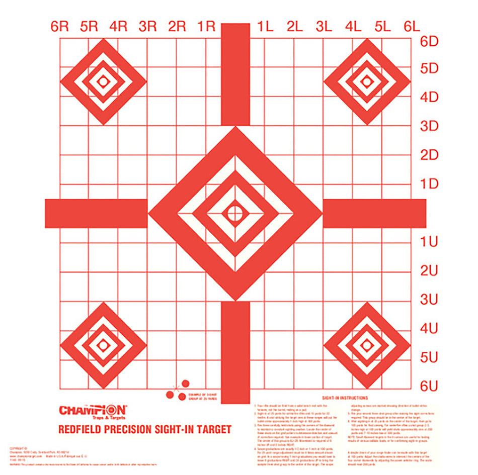 Champion Redfield Sight-In Diamond Paper Shooting Target 16x16 Inch White/Red 100 Per Package
