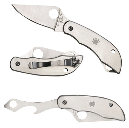 Spyderco Clipitool C175P Folding Knife 8Cr13MoV SS Blade Stainless Steel Handle Features Bottle Opener and Screwdriver