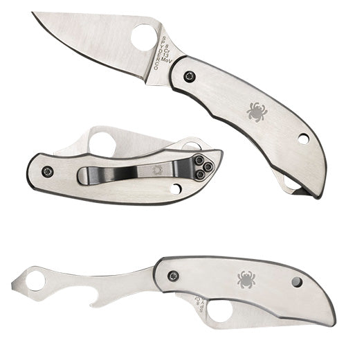 Spyderco Clipitool C175P Folding Knife 8Cr13MoV SS Blade Stainless Steel Handle Features Bottle Opener and Screwdriver