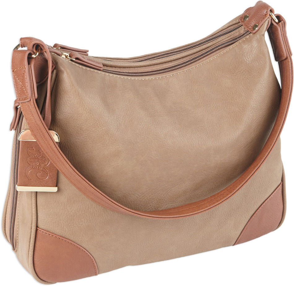 Bulldog BDP014 Leather Hobo Purse with Integrated Holster Taupe w/Tan Trim for Small Autos and Revolvers