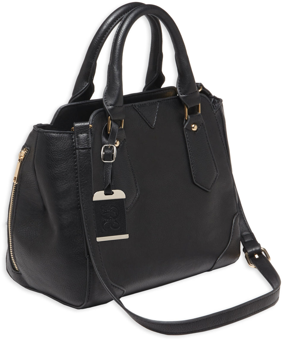 Bulldog BDP020 Black Leather Satchel Purse with Integrated Holster for Small Handguns Ambidextrous