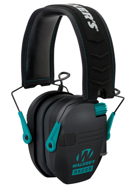 Walker's GWPRSEMTL Electronic Razor Slim Muff 23 dB Black/Teal Over-the-Head