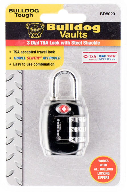 Bulldog BD8020 Black Steel TSA Lock with 3-Pin Tumbler Combination