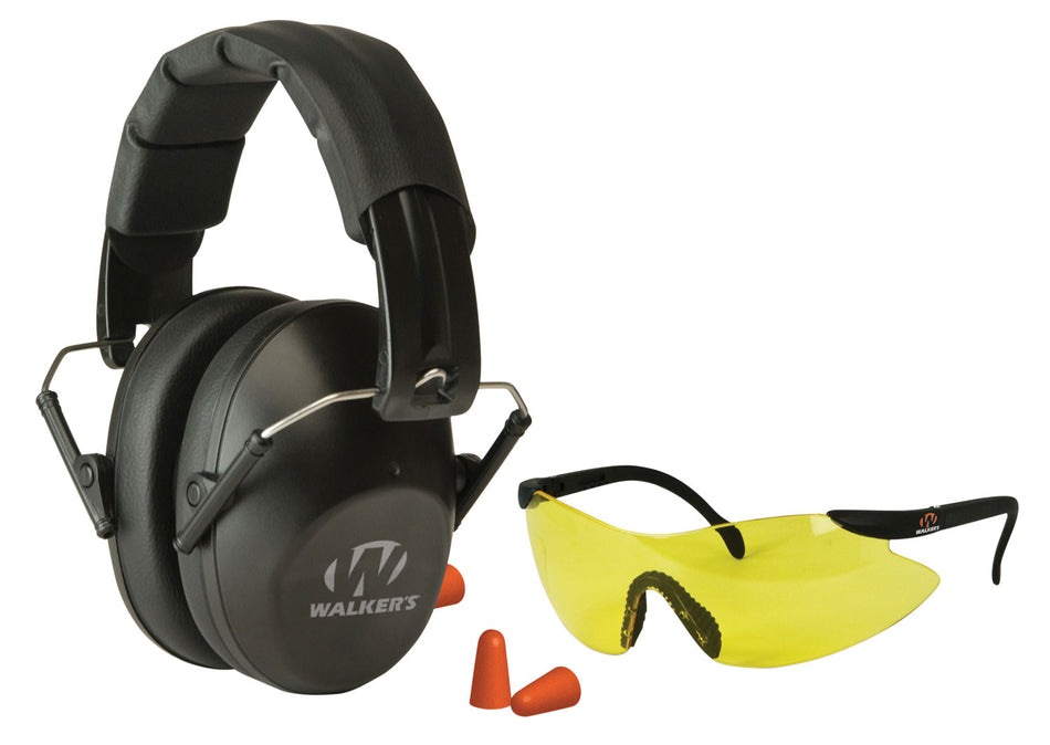 Walker's GWPFPM1GFP Pro Muff Combo Kit 31 dB Earmuffs Earplugs & Yellow Lens Glasses