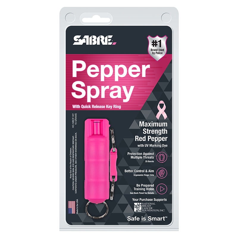 SABRE Pink NBCF Quick Release Key Ring 3-in-1 Pepper Spray