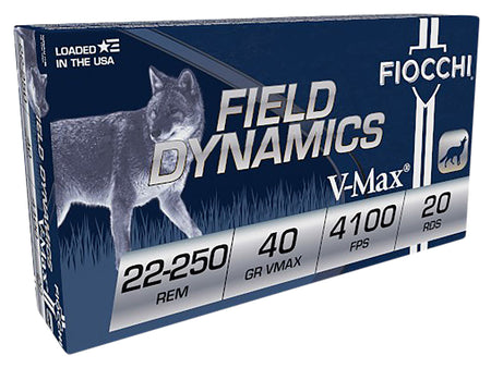 Fiocchi .22-250 Remington 22250HVB Field Dynamics Hornady V-Max 40 Grain