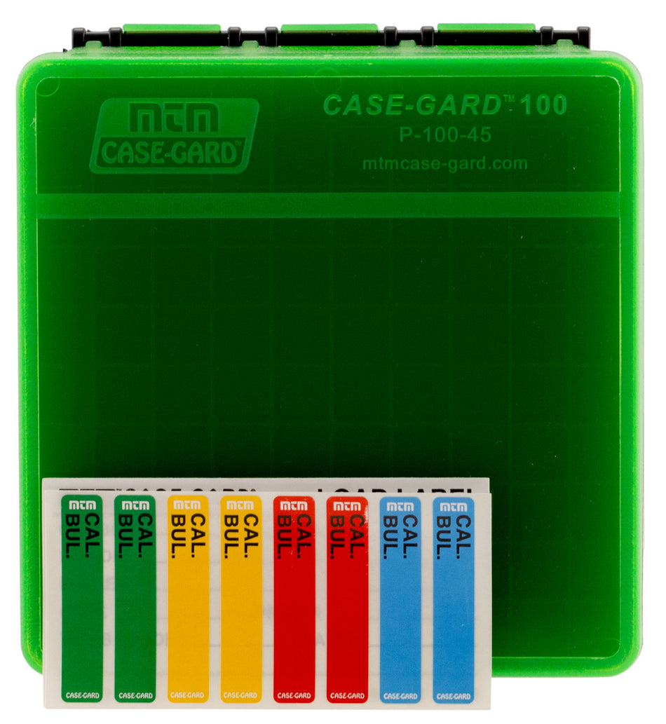 MTM Case-Gard P1004516T 100rd Flip-Top Handgun Ammo Box 45 ACP/10mm Green Plastic