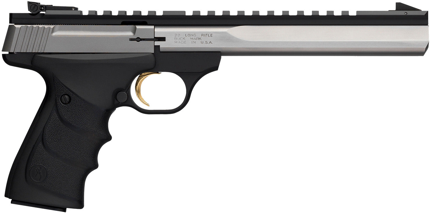 Browning 051508490 Buck Mark Contour Pistol, 22 LR, 10+1, 7.25" Contoured Barrel, Matte Stainless Optic-Ready Slide, Black Ultragrip RX Grip