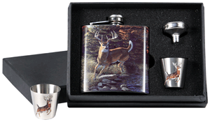 Rivers Edge 6oz Pocket Flask and 2 Shot Glass Set Whitetail Deer