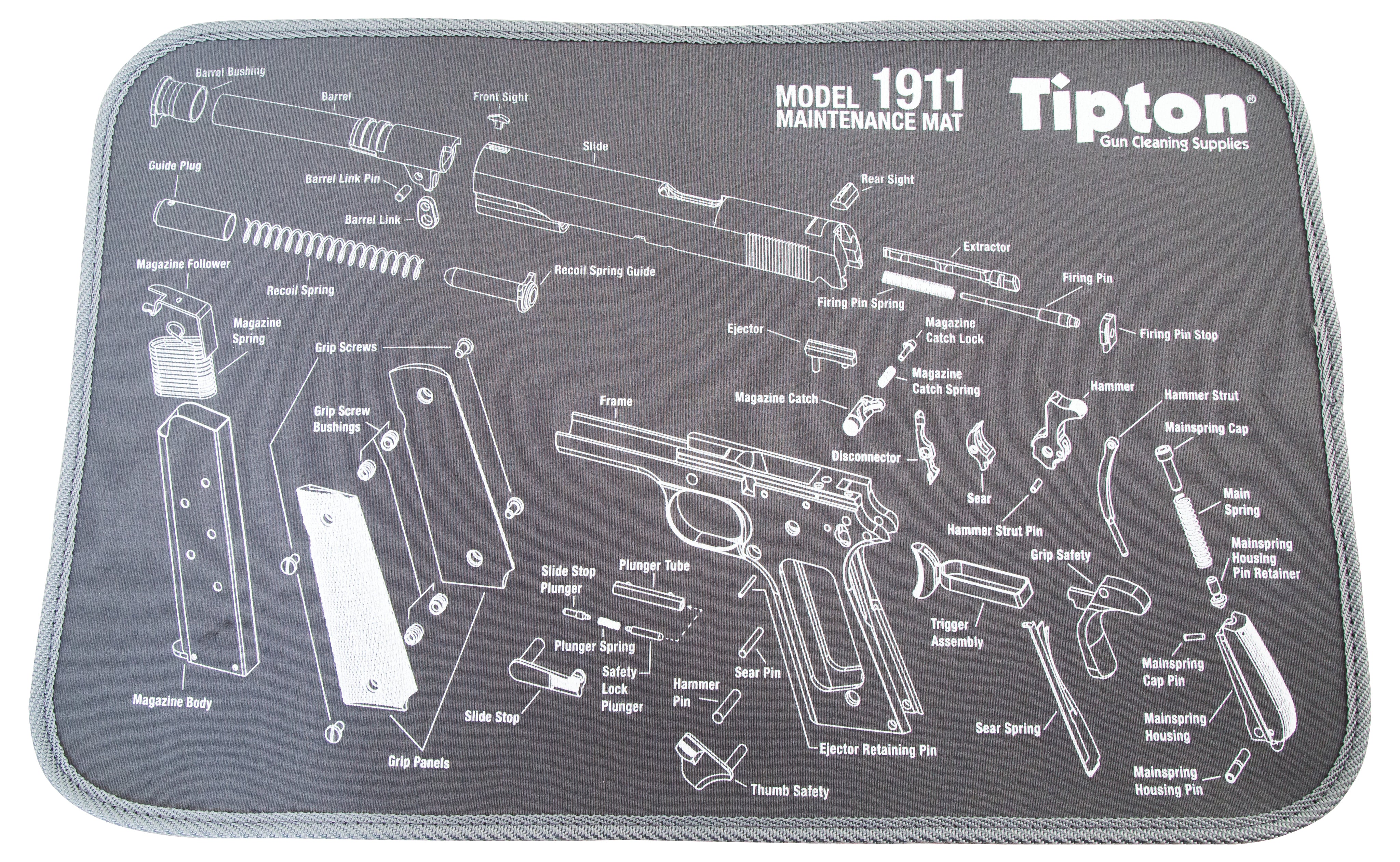 Tipton Gun Maintenance Mat Neoprene 11"x17" with Firearm Parts Diagram - 558680