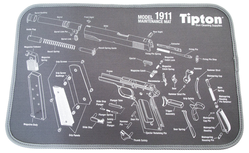 Tipton Gun Maintenance Mat Neoprene 11"x17" with Firearm Parts Diagram - 558680