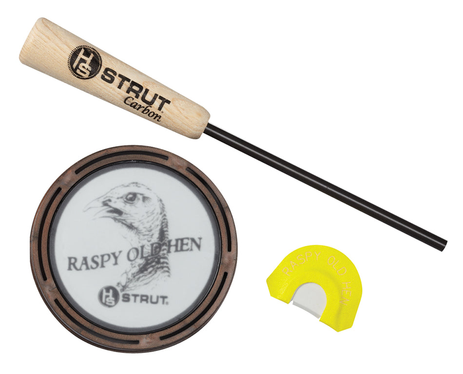HS Strut Raspy Old Hen Turkey Friction Call Custom Molded Pan Carbon Striker Double Split Reed