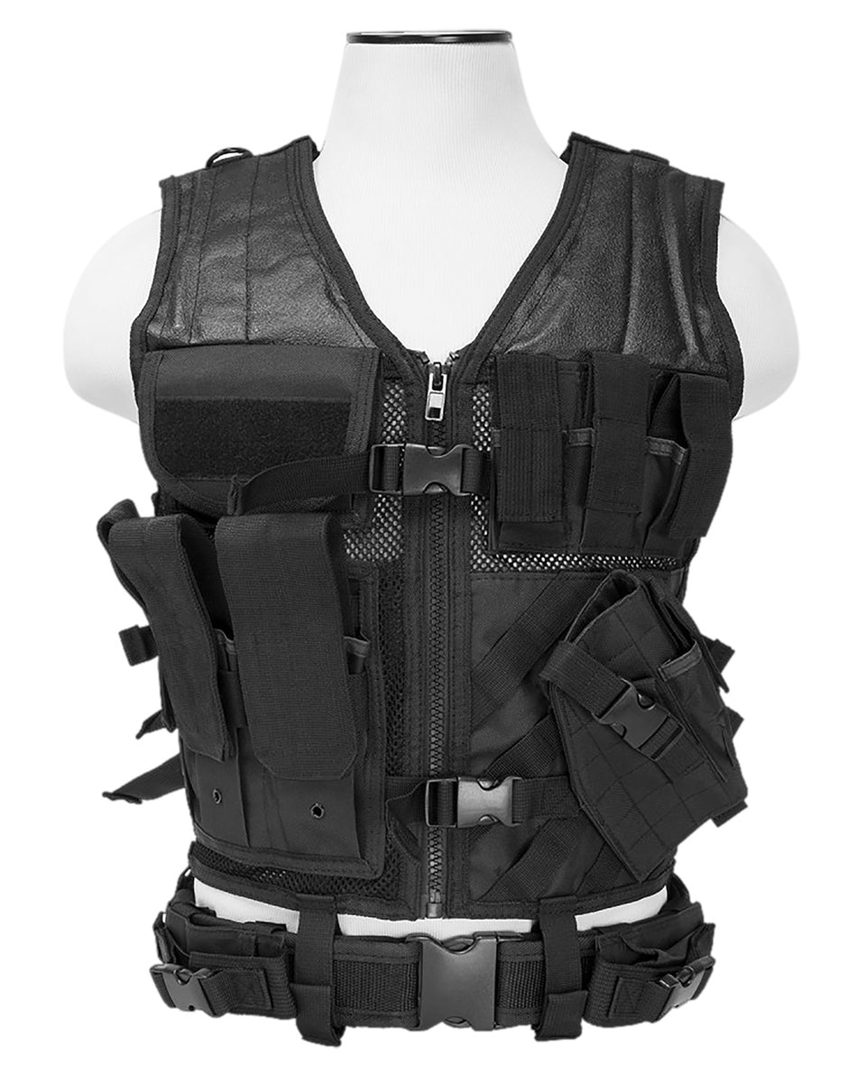 NcStar Tactical Vest Black Adjustable PVC Mesh Webbing Medium-2XL CTV2916B
