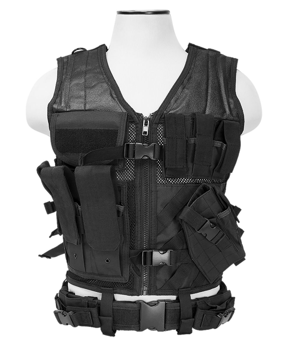 NcStar Tactical Vest Black PVC/Mesh Webbing XL-XXL with Adjustable Straps