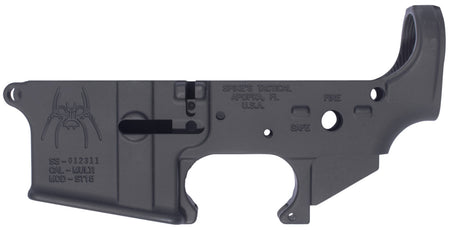 Spikes Spider Stripped AR-15 Lower Receiver with Fire & Safe Markings, Black Anodized