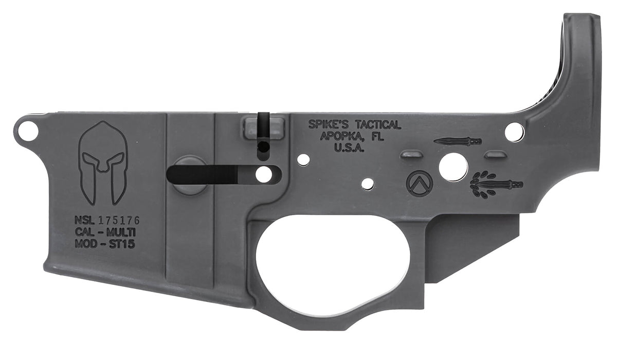 Spikes Spartan Stripped AR-15 Lower Receiver, Multi-Caliber Black Anodized