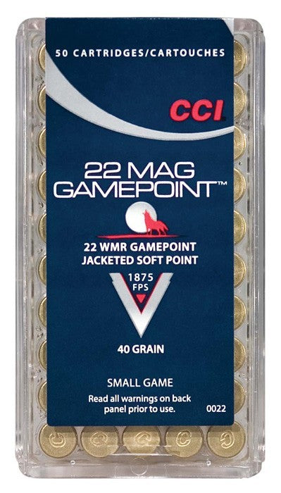 CCI .22 WMR 22 Hunting Gamepoint Jacketed Soft Point JSP 40 Grain